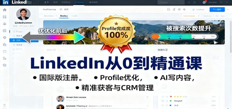 LinkedIn从0到精通课：国际版注册，Profile优化，AI写内容，精准获客与CRM管理跨境课程-外贸教程-精品网课-电商运营课库课堂