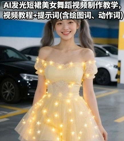 AI发光短裙美女舞蹈视频制作教学，视频教程+提示词(含绘图词、动作词)跨境课程-外贸教程-精品网课-电商运营课库课堂