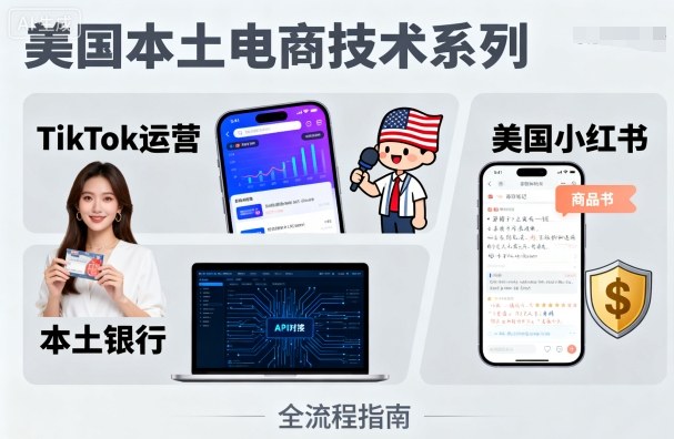 美国本土电商技术,Tiktok 运营篇+美国小红书篇+本土银行篇跨境课程-外贸教程-精品网课-电商运营课库课堂