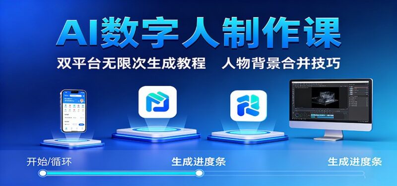 AI数字人制作课：双平台无限次生成教程，人物背景合并技巧跨境课程-外贸教程-精品网课-电商运营课库课堂