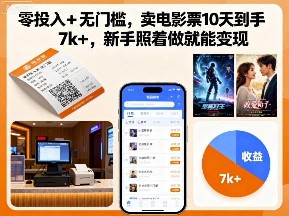 零投入+无门槛,卖电影票10天到手7k+,新手照着做就能变现跨境课程-外贸教程-精品网课-电商运营课库课堂