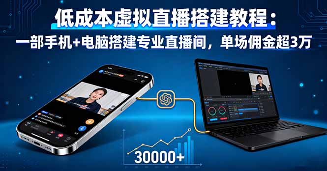 低成本虚拟直播搭建教程：一部手机+电脑搭建专业直播间，单场佣金超3万跨境课程-外贸教程-精品网课-电商运营课库课堂