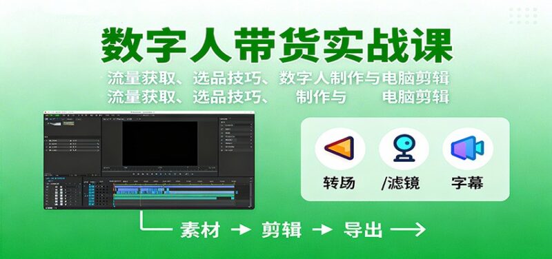 数字人变现实战课:流量获取、选品技巧、数字人制作与电脑剪辑跨境课程-外贸教程-精品网课-电商运营课库课堂