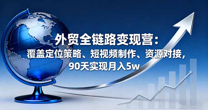 外贸全链路变现营:覆盖定位策略、短视频制作、资源对接,90天实现月入5w跨境课程-外贸教程-精品网课-电商运营课库课堂