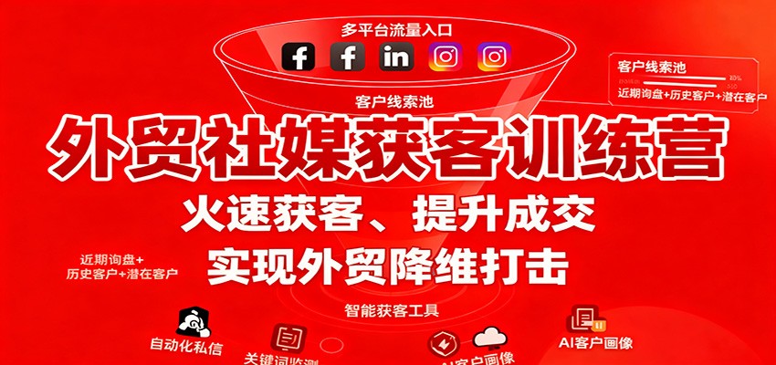 外贸社媒获客训练营，火速获客、提升成交，实现外贸降维打击跨境课程-外贸教程-精品网课-电商运营课库课堂