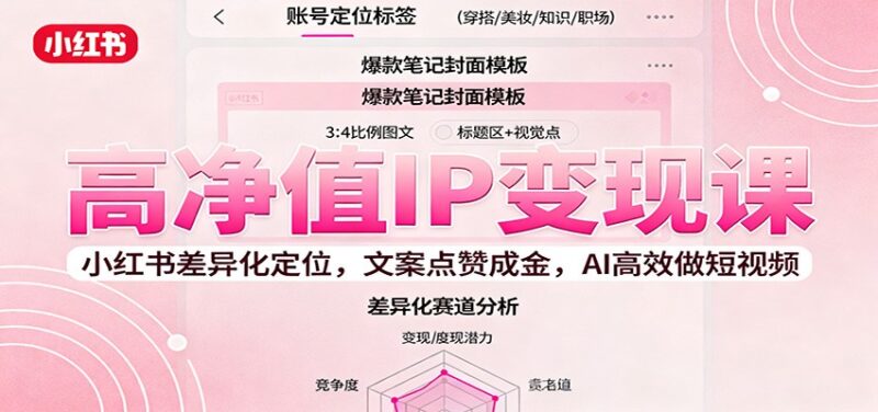 高净值IP变现课:小红书差异化定位,文案点赞成金, AI高效做短视频跨境课程-外贸教程-精品网课-电商运营课库课堂