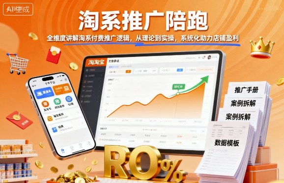 淘系推广陪跑，全维度讲解淘系付费推广逻辑，从理论到实操，系统化助力店铺盈利跨境课程-外贸教程-精品网课-电商运营课库课堂