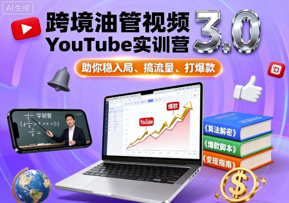跨境油管视频YouTube实训营3.0,助你稳入局、搞流量、打爆款跨境课程-外贸教程-精品网课-电商运营课库课堂
