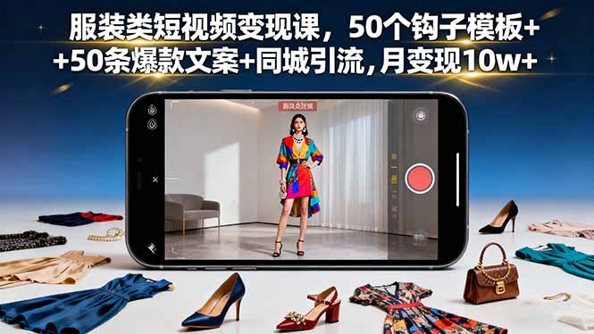 服装类短视频变现课，50个钩子模板+50条爆款文案+同城引流，月变现10w+跨境课程-外贸教程-精品网课-电商运营课库课堂