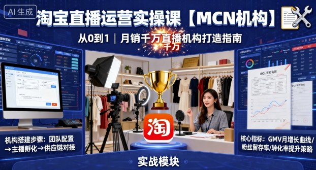 淘宝直播运营实操课【MCN机构】，从0到1做一家月销千W的直播机构跨境课程-外贸教程-精品网课-电商运营课库课堂