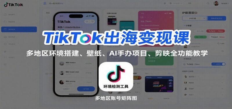 TikTok出海变现课：多地区环境搭建、壁纸、AI 手办项目、剪映全功能教学跨境课程-外贸教程-精品网课-电商运营课库课堂