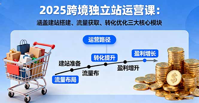 2025跨境独立站运营课:涵盖建站搭建、流量获取、转化优化三大核心模块跨境课程-外贸教程-精品网课-电商运营课库课堂