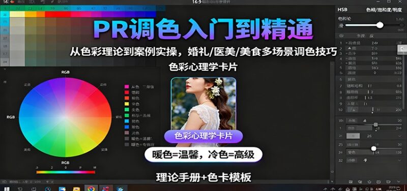 PR调色入门到精通:从色彩理论到案例实操,婚礼/医美/美食多场景调色技巧跨境课程-外贸教程-精品网课-电商运营课库课堂