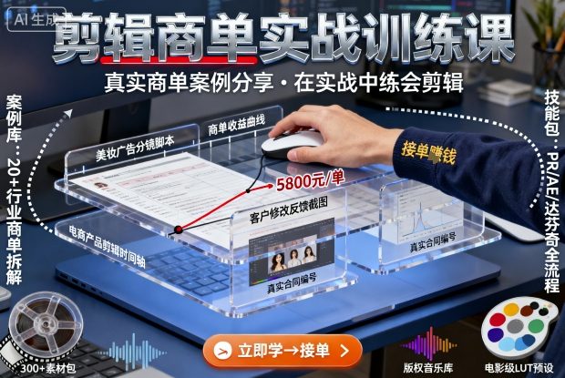 剪辑商单实战训练课，真实商单案例分享，在实战中练会剪辑跨境课程-外贸教程-精品网课-电商运营课库课堂