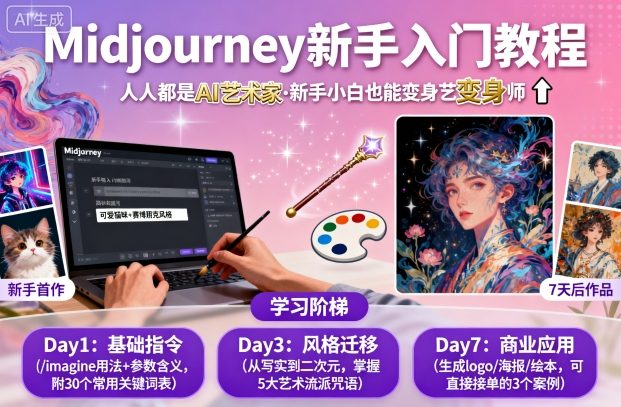 midjourney新手入门教程:人人都是AI艺术家,新手小白也能变身艺术大师跨境课程-外贸教程-精品网课-电商运营课库课堂