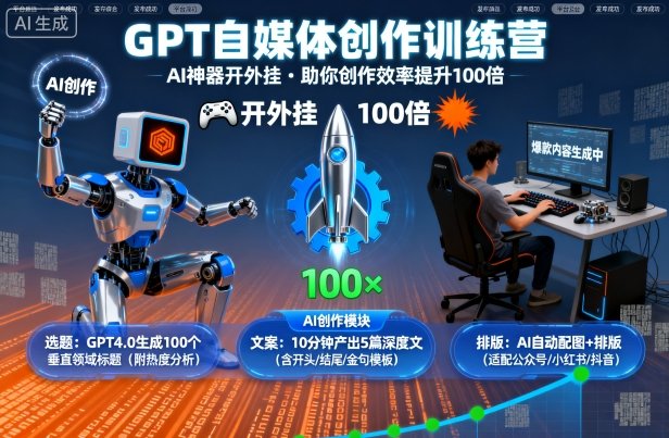 GPT自媒体创作训练营：AI神器开外挂，助你创作效率提升100倍跨境课程-外贸教程-精品网课-电商运营课库课堂