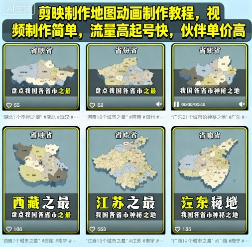 剪映制作地图动画制作教程，视频制作简单，流量高起号快，伙伴单价高跨境课程-外贸教程-精品网课-电商运营课库课堂