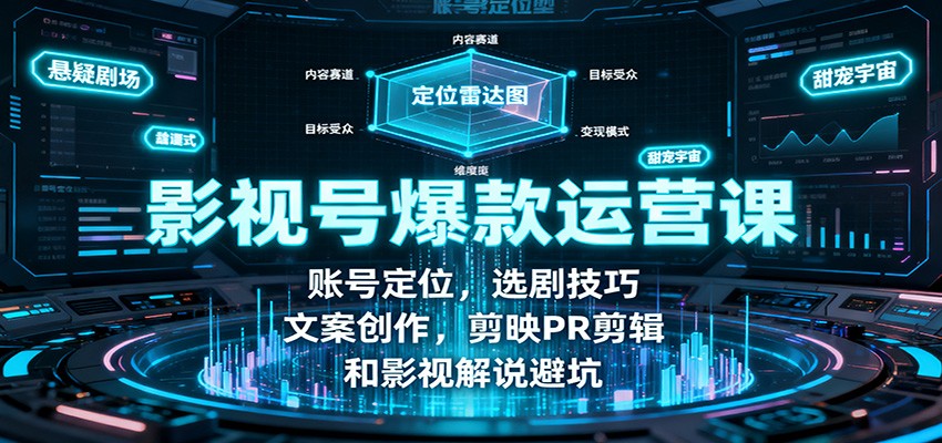 影视号爆款运营课：账号定位，选剧技巧，文案创作，剪映PR剪辑和影视解说避坑跨境课程-外贸教程-精品网课-电商运营课库课堂