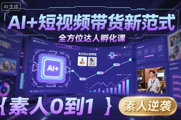 AI+短视频带货新范式全方位达人孵化课，素人也可以从0到1，全方位认知短视频带货跨境课程-外贸教程-精品网课-电商运营课库课堂