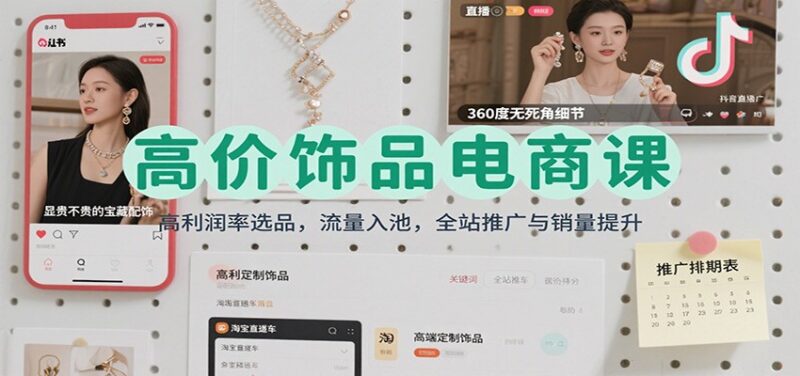 高价饰品电商课:高利润率选品,流量入池,全站推广与销量提升跨境课程-外贸教程-精品网课-电商运营课库课堂