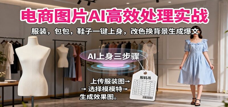 电商图片AI高效处理实战，服装，包包，鞋子一键上身，改色换背景生成爆文跨境课程-外贸教程-精品网课-电商运营课库课堂