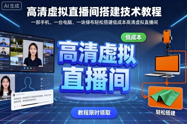 高清虚拟直播间搭建技术教程，一部手机、一台电脑、一块绿布轻松搭建低成本高清虚拟直播间跨境课程-外贸教程-精品网课-电商运营课库课堂