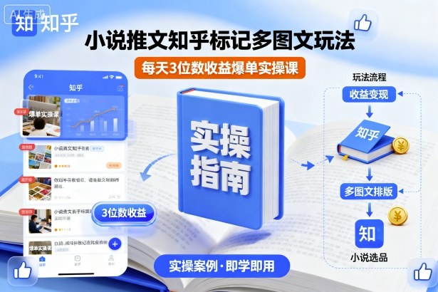 小说推文知乎标记多图文玩法，每天3位数收益爆单实操课跨境课程-外贸教程-精品网课-电商运营课库课堂