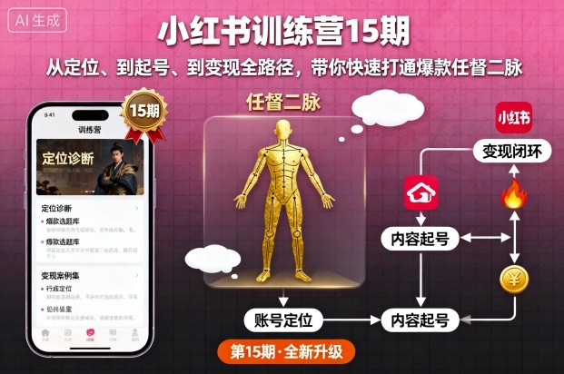 小红书训练营15期,从定位、到起号、到变现全路径,带你快速打通爆款任督二脉跨境课程-外贸教程-精品网课-电商运营课库课堂