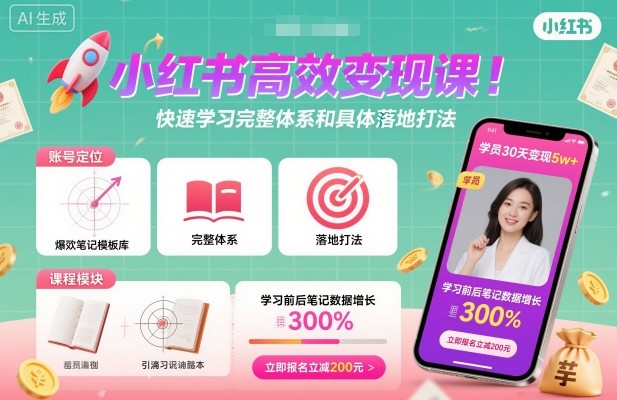 小红书高效变现课,快速学习小红书完整体系和具体落地打法跨境课程-外贸教程-精品网课-电商运营课库课堂