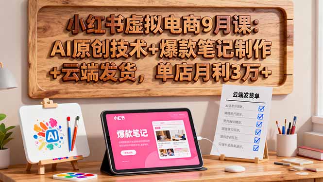 小红书虚拟电商9月课：AI原创技术+爆款笔记制作+云端发货，单店月利3万+跨境课程-外贸教程-精品网课-电商运营课库课堂