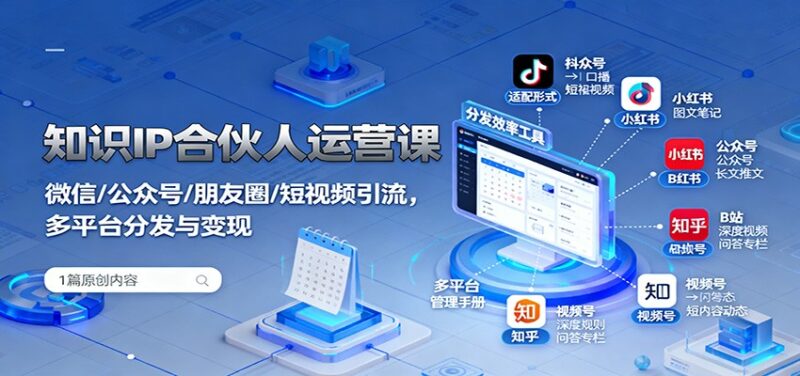 知识IP合伙人运营课：微信/公众号/朋友圈/短视频引流，多平台分发与变现跨境课程-外贸教程-精品网课-电商运营课库课堂