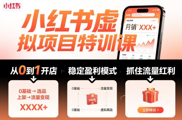 小红书虚拟项目特训课,帮你从0到1打造稳定盈利的店铺,抓住流量红利(更新9月)跨境课程-外贸教程-精品网课-电商运营课库课堂