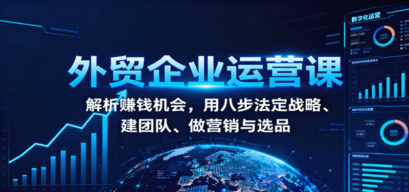 外贸企业运营课:解析赚钱机会,用八步法定战略、建团队、做营销与选品跨境课程-外贸教程-精品网课-电商运营课库课堂