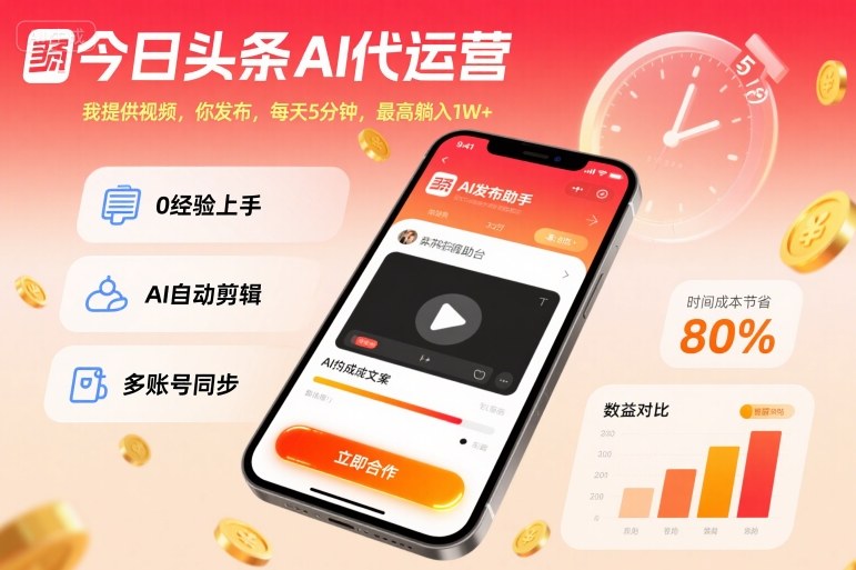 今日头条AI代运营,我提供视频,你发布,每天5分钟,最高躺入1W+跨境课程-外贸教程-精品网课-电商运营课库课堂