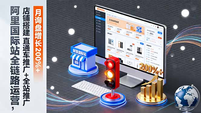 阿里国际站全链路运营,店铺搭建+直通车推广+全站推广,月询盘增长200%+跨境课程-外贸教程-精品网课-电商运营课库课堂