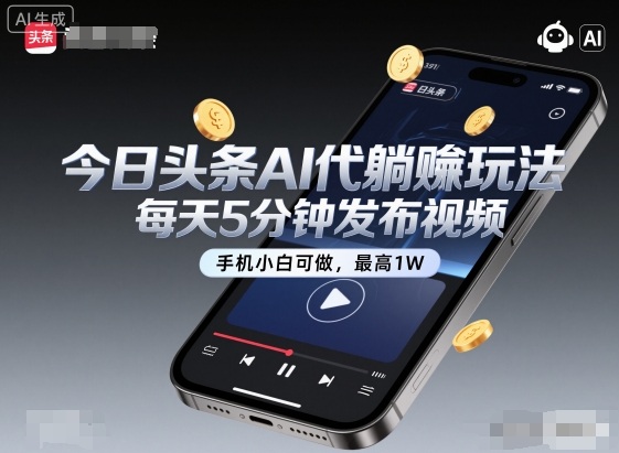 今日头条AI代躺賺玩法，每天5分钟发布视频，手机小白可做，最高1W+跨境课程-外贸教程-精品网课-电商运营课库课堂