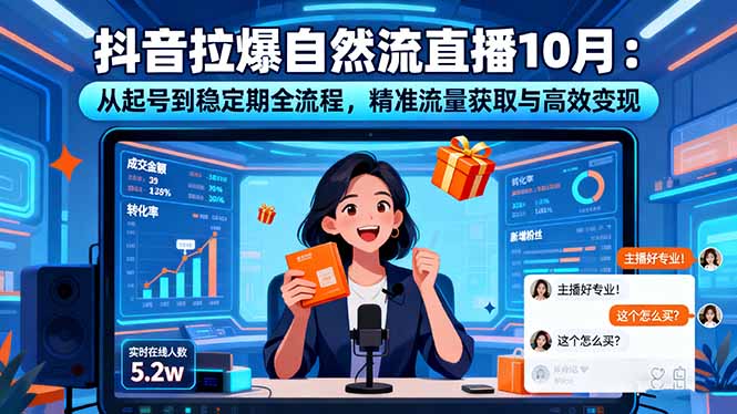 抖音拉爆自然流直播10月：从起号到稳定期全流程，精准流量获取与高效变现跨境课程-外贸教程-精品网课-电商运营课库课堂