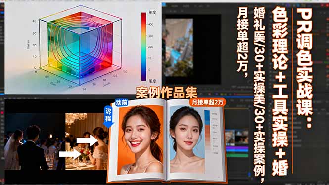 PR调色实战课：色彩理论+工具实操+婚礼医美/30+实操案例，月接单超2万跨境课程-外贸教程-精品网课-电商运营课库课堂
