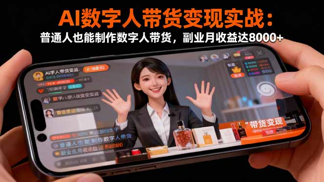 AI数字人带货变现实战：普通人也能制作数字人带货，副业月收益达8000+跨境课程-外贸教程-精品网课-电商运营课库课堂
