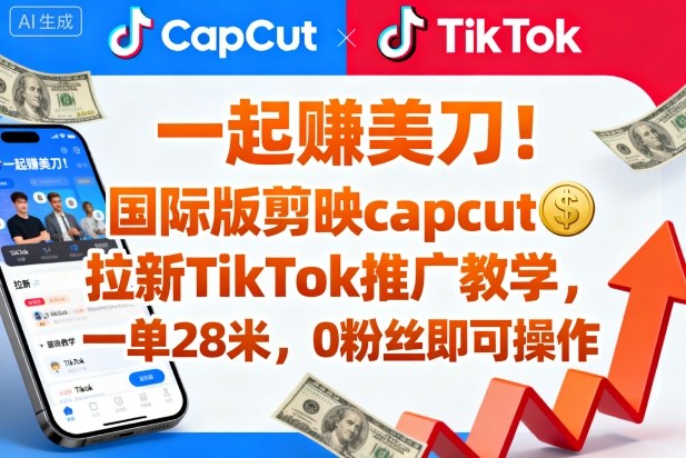 一起賺美刀！国际版剪映capcut拉新TikTok推广教学，一单28米，0粉丝即可操作（附推广入口和教学）跨境课程-外贸教程-精品网课-电商运营课库课堂