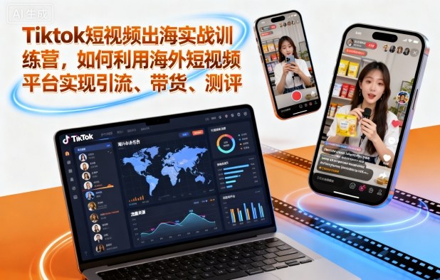 Tiktok短视频出海实战训练营，如何利用海外短视频平台实现引流、带货、测评跨境课程-外贸教程-精品网课-电商运营课库课堂