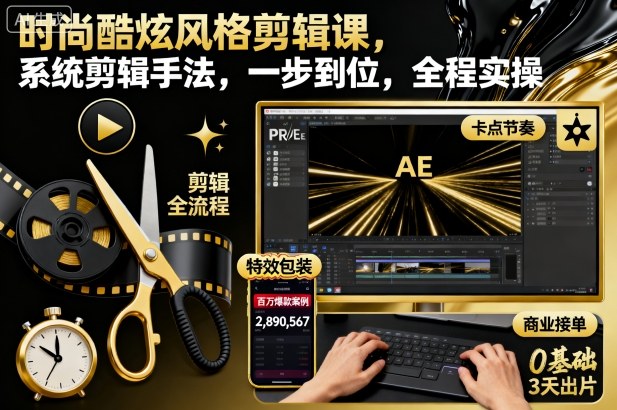 时尚酷炫风格剪辑课,系统剪辑手法,一步到位,全程实操跨境课程-外贸教程-精品网课-电商运营课库课堂