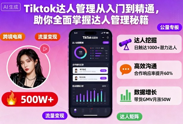 Tiktok达人管理从入门到精通,助你全面掌握达人管理秘籍跨境课程-外贸教程-精品网课-电商运营课库课堂