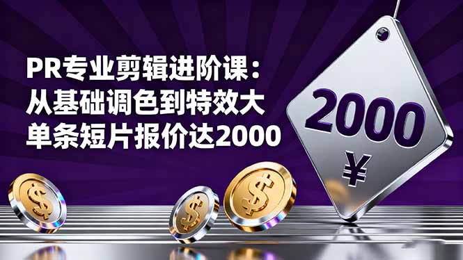 PR专业剪辑进阶课:从基础调色到特效大片的进阶技能,单条短片报价达2000跨境课程-外贸教程-精品网课-电商运营课库课堂