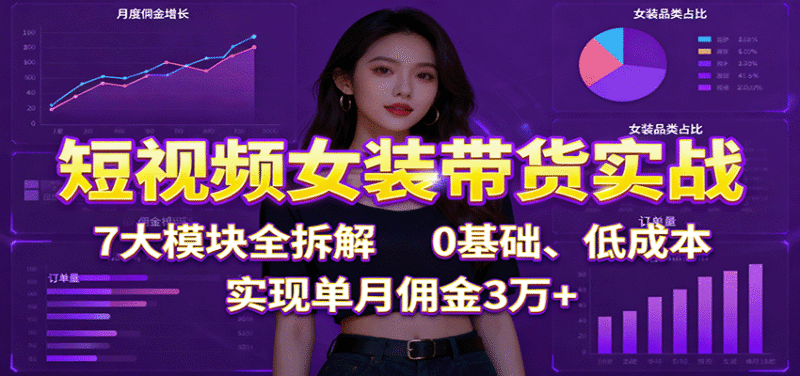 短视频女装带货实战:7大模块全拆解,0基础、低成本,实现单月佣金3万+跨境课程-外贸教程-精品网课-电商运营课库课堂