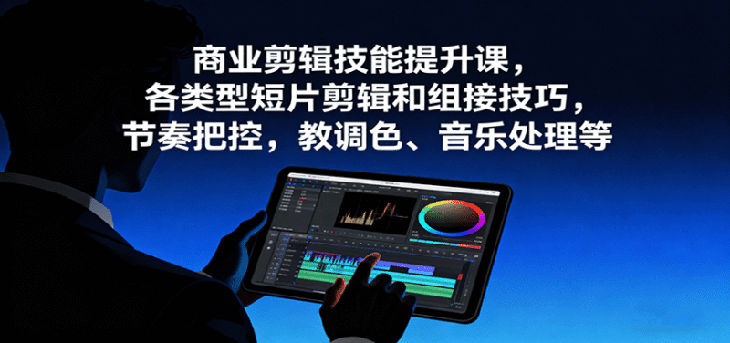 商业剪辑技能提升课，各类型短片剪辑和组接技巧，节奏把控，教调色、音乐处理等跨境课程-外贸教程-精品网课-电商运营课库课堂