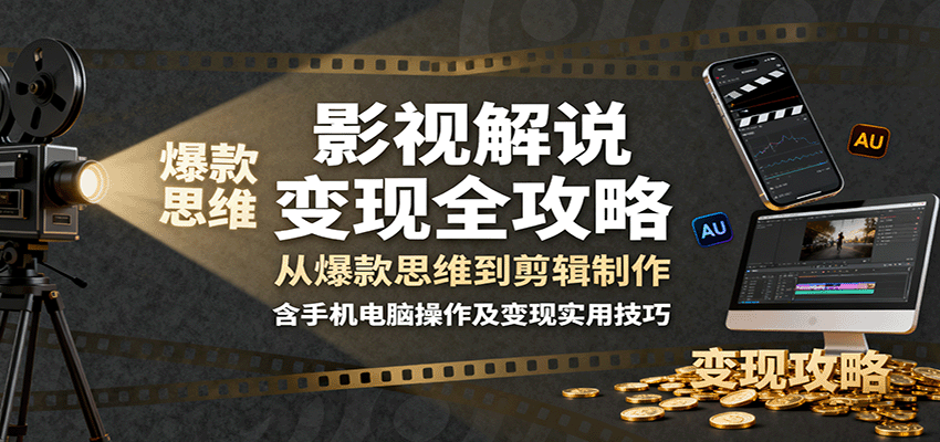 影视解说变现全攻略：从爆款思维到剪辑制作，含手机电脑操作及变现实用技巧跨境课程-外贸教程-精品网课-电商运营课库课堂