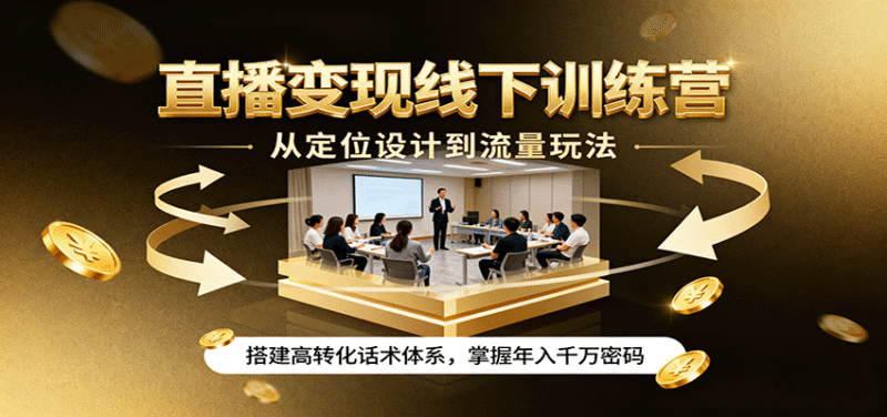 直播变现线下训练营,从定位设计到流量玩法,搭建高转化话术体系,掌握年入千万密码跨境课程-外贸教程-精品网课-电商运营课库课堂