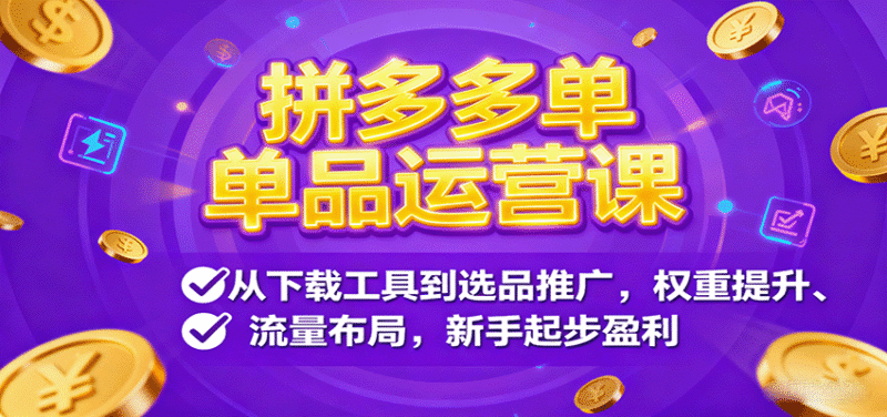 拼多多单品运营课,从下载工具到选品推广,权重提升、流量布局,新手起步盈利跨境课程-外贸教程-精品网课-电商运营课库课堂