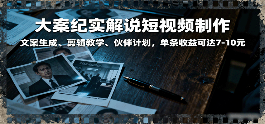 大案纪实解说短视频制作，文案生成、剪辑教学、伙伴计划，单条收益可达7-10元跨境课程-外贸教程-精品网课-电商运营课库课堂